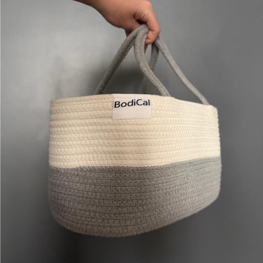 BodiCal Gray and White Woven Cotton Convertible Shower / Baby / Storage Basket - Picture 8 of 14